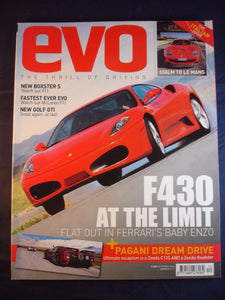 Evo Magazine issue # Dec 2004 - Ferrari F430 - Boxster - Golf GTi - Pagani
