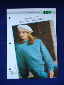 Relief stitch patterned ladies jumper knitting pattern 32 - 40 in bust