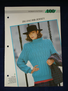 Zig Zag Rib jersey ladies jumper knitting pattern 34-38 in bust