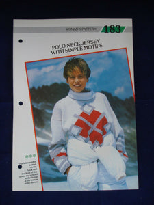 Simple motif polo neck ladies jumper knitting pattern 32 - 38 in bust