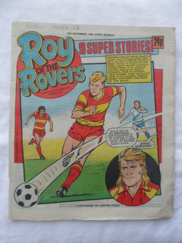 Roy of the Rovers football comic - 30 November 1985 - Birthday gift?