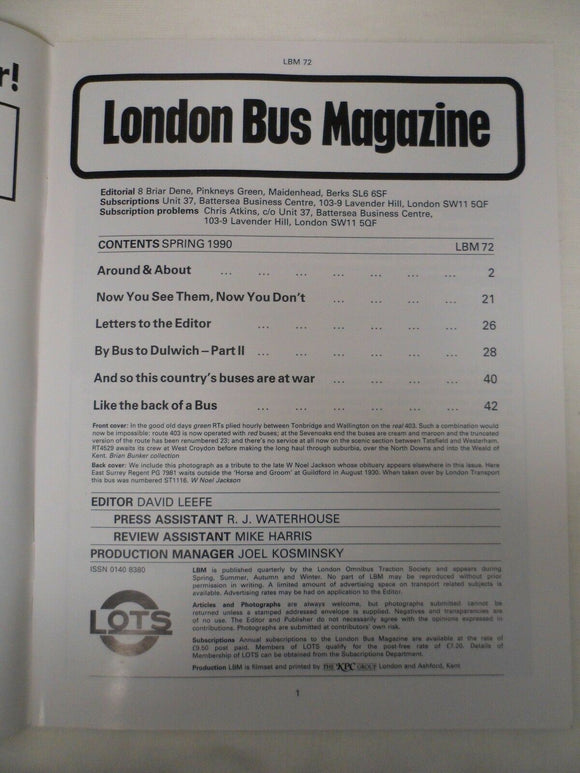 London Bus Magazine - Spring 1990 # 72 - Contents shown in photographs