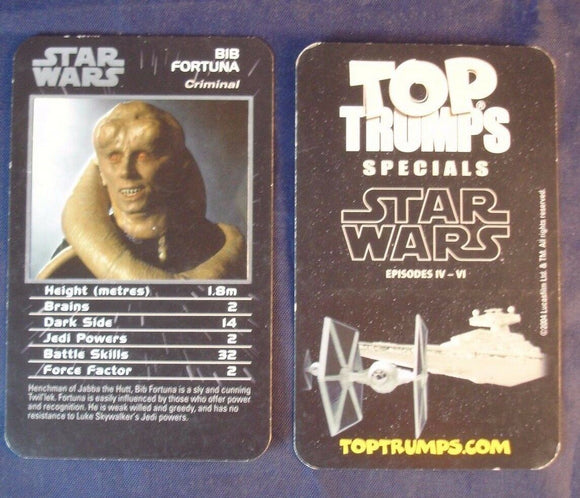 Top Trumps card - Star Wars episode IV - VI - Bib Fortuna -