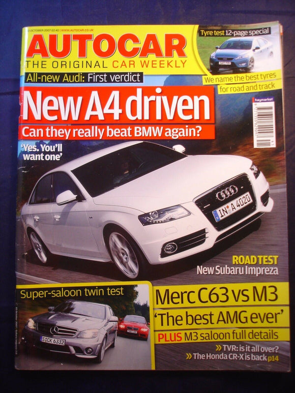 Autocar - 10th October 2007 - A4 - Merc C63 - M3 - Honda CR V