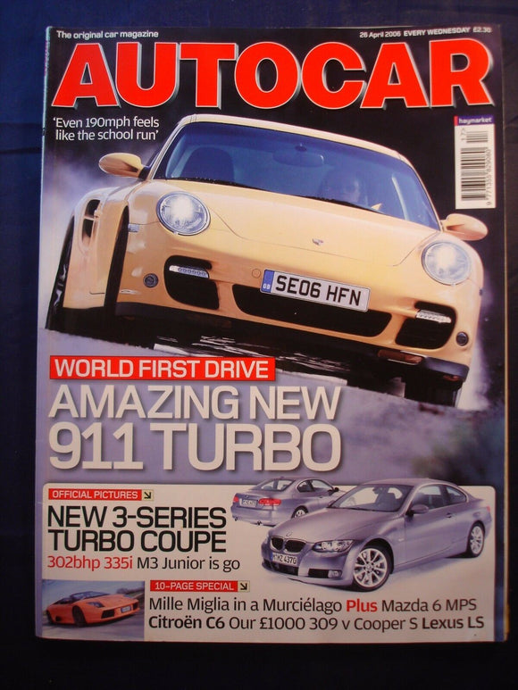 Autocar - 26th April 2006 - 911 Turbo - BMW 3 - Mille Miglia Murcielago