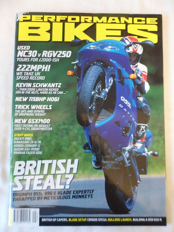 Performance Bikes - September 2001 - NC30 - RGV250 - 955i - 996