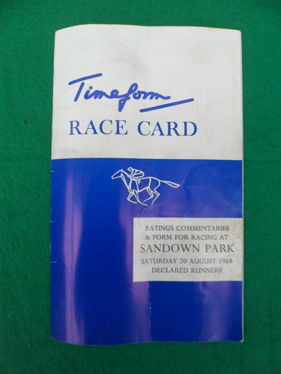 X - Horse racing - Timeform Race Card - Sandown - 20 August 1988