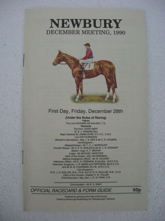 Horse racing - Race Card - Newbury - December 28 1990 -