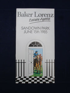 Horse racing - Race Card - Sandown - June 15th 1985 - Baker Lorenz Estate Agents