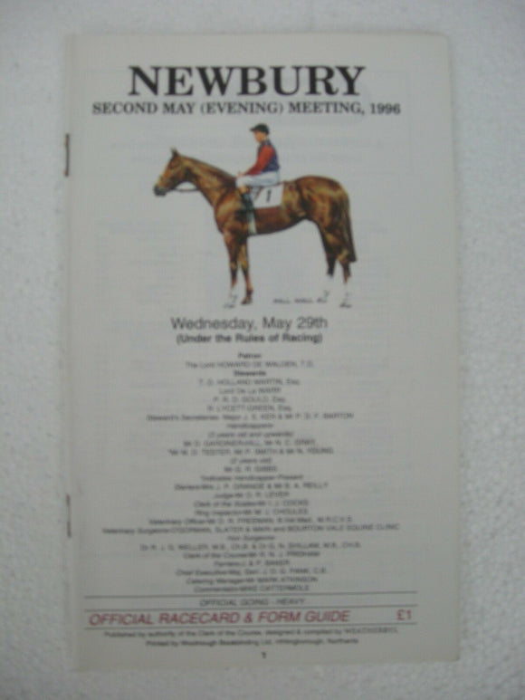 Horse racing - Race Card - Newbury - May 29 1996 -