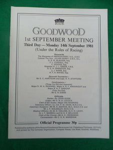 X - Horse racing - Race Card - Goodwood - 14 September 1981 -