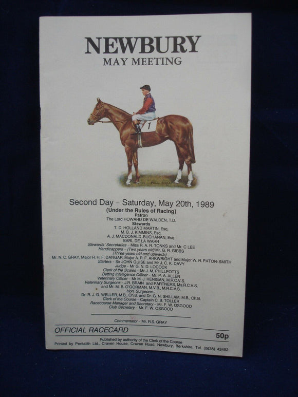 Horse racing - Race Card - Newbury - May 20th 1989