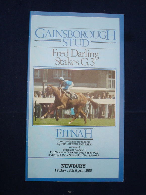 X - Horse racing - Race Card - Newbury - 18 April 1986 - Fred Darling Stakes G.3