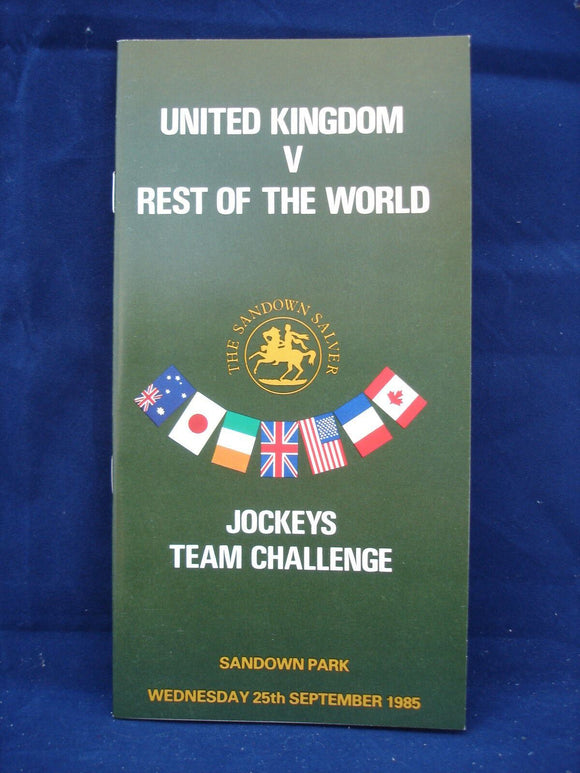 Horse racing - Race Card - Sandown - 25th September 1985 - Jockey team challenge