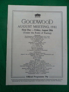 X - Horse racing - Race Card - Goodwood - 28 August 1981