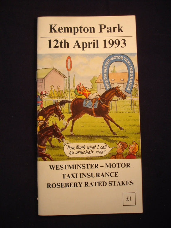 X - Horse racing - Race Card - Kempton - 12 April 1993 - Roseberry - Westminster