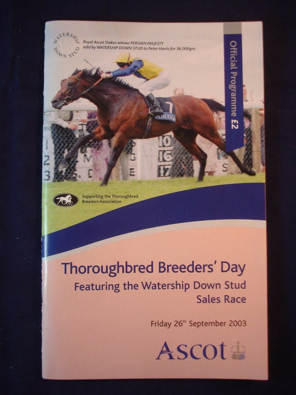 Horse racing - Race Card - Ascot - September 26th 2003 - Thoroughbred breeders