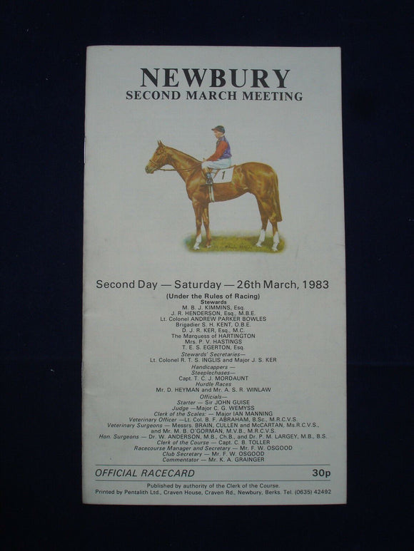 X - Horse racing - Race Card - Newbury - 26 March 1983