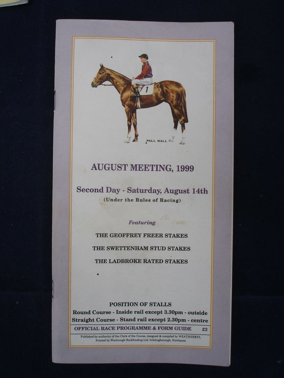 X - Horse racing - Race Card - Newbury - 14 August 1999