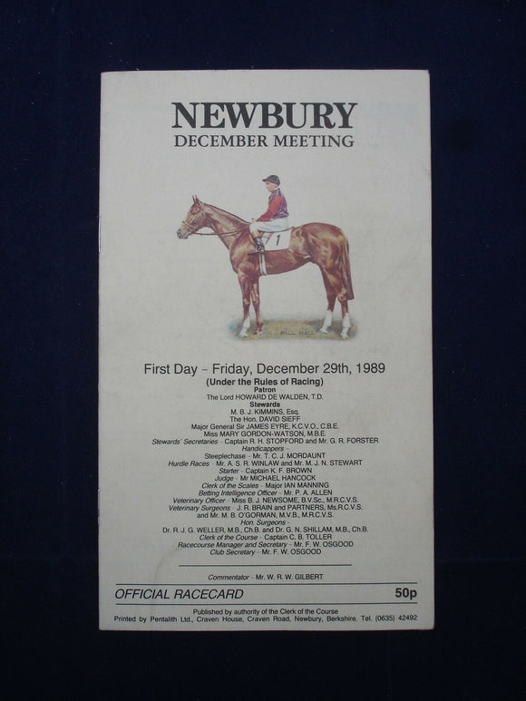 Horse racing - Race Card - Newbury -  December 29th 1989