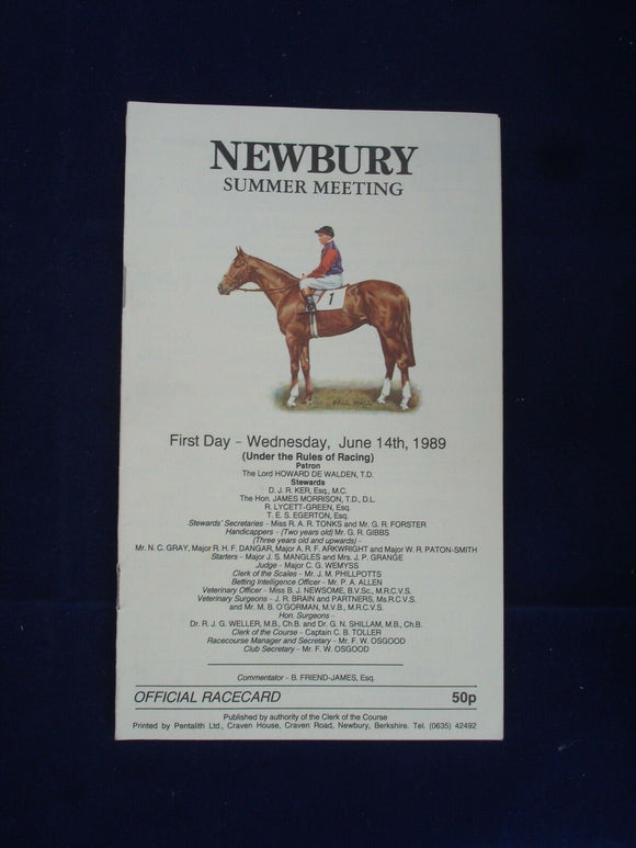 X - Horse racing - Race Card - Newbury - 14 June 1989 -