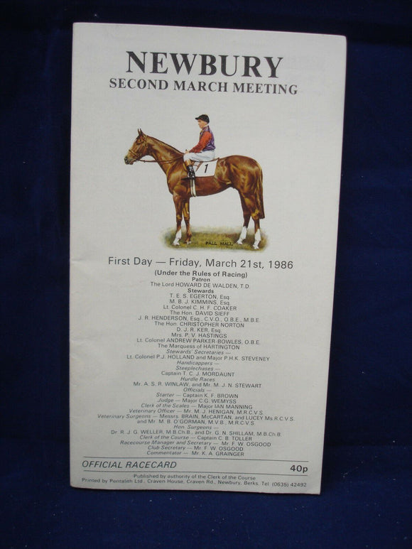 Horse racing - Race Card - Newbury - March 21st 1986