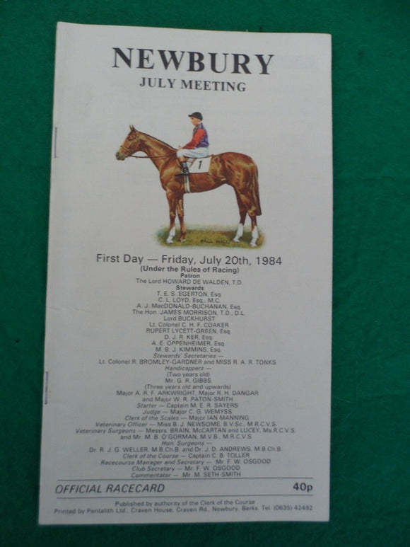 X - Horse racing - Race Card - Newbury - 20 July 1984