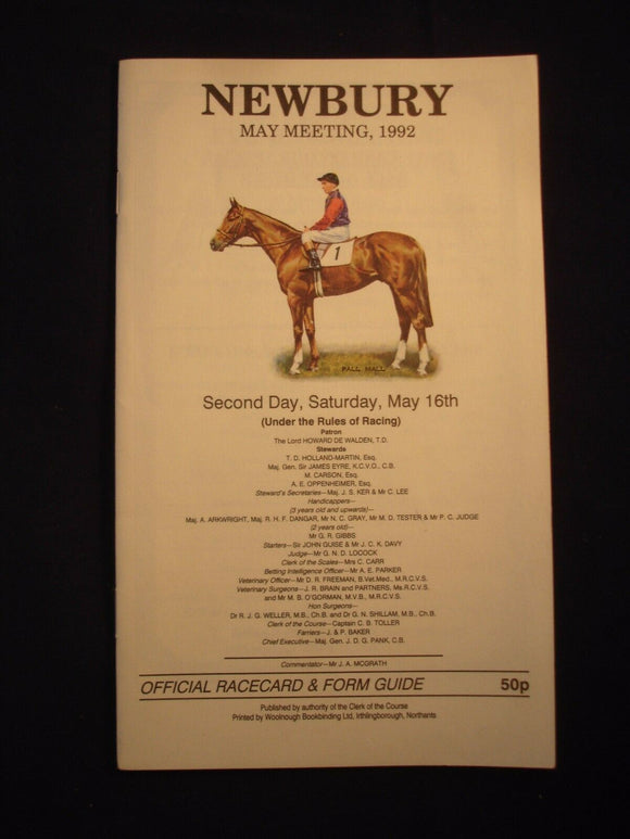 X - Horse racing - Race Card - Newbury - 16 May 1992