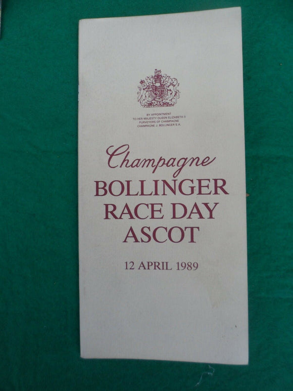 X - Horse racing - Race Card - Ascot - 12 April 1989 - Bollinger