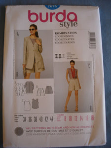 Burda Style 7076 sewing pattern Blouse, jacket and shorts sizes european 34-44