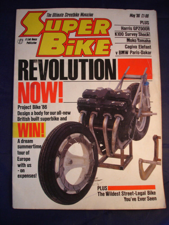 Super Bike - May 1986 - Harris GPZ800R - Cagiva Elefant v Paris aDkar