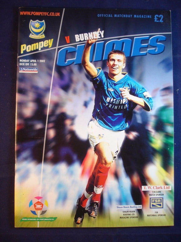 * Football Programme Portsmouth Pompey PFC v Burnley - 1 April 2002