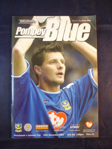 Football Programme Portsmouth Pompey PFC v Leicester - 29th November 2003