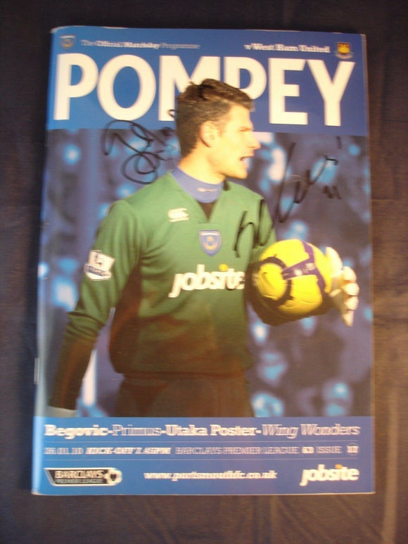 Football Programme Portsmouth Pompey PFC v West Ham - 26th January 2010 - signed