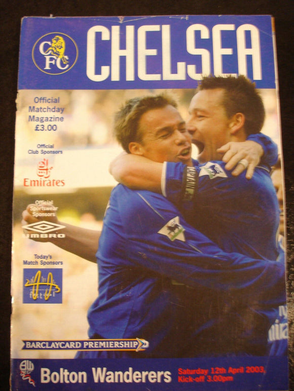 Football Programme Chelsea V Bolton Wanderers April 2003