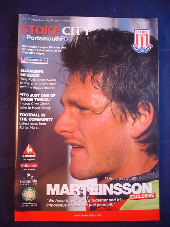 * Football Programme - Stoke City v Porstmouth - 14 December 2002