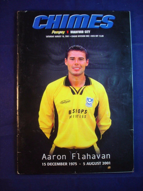 * Football Programme Portsmouth Pompey PFC v  Bradford -18 August 2001