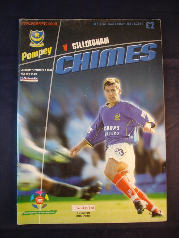 Football Programme Portsmouth Pompey PFC v Gillingham - 8th September 2001
