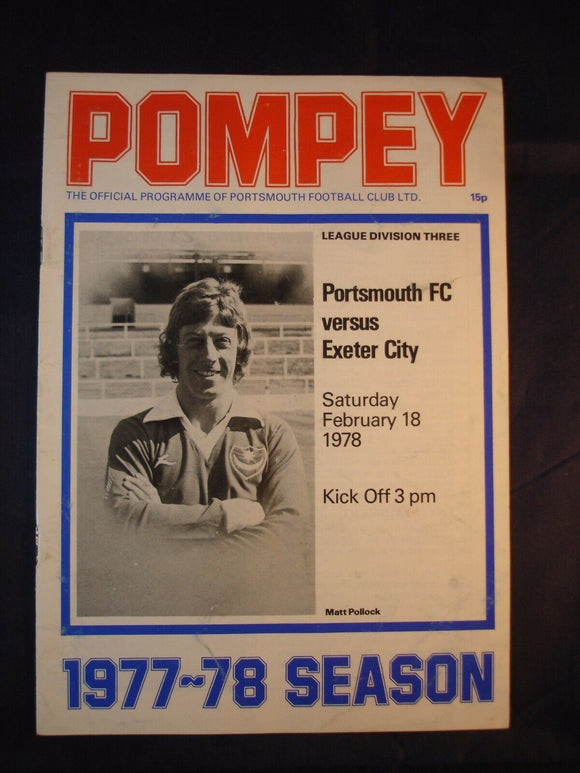 Football Programme Portsmouth Pompey PFC v Exeter - 18th February 1978