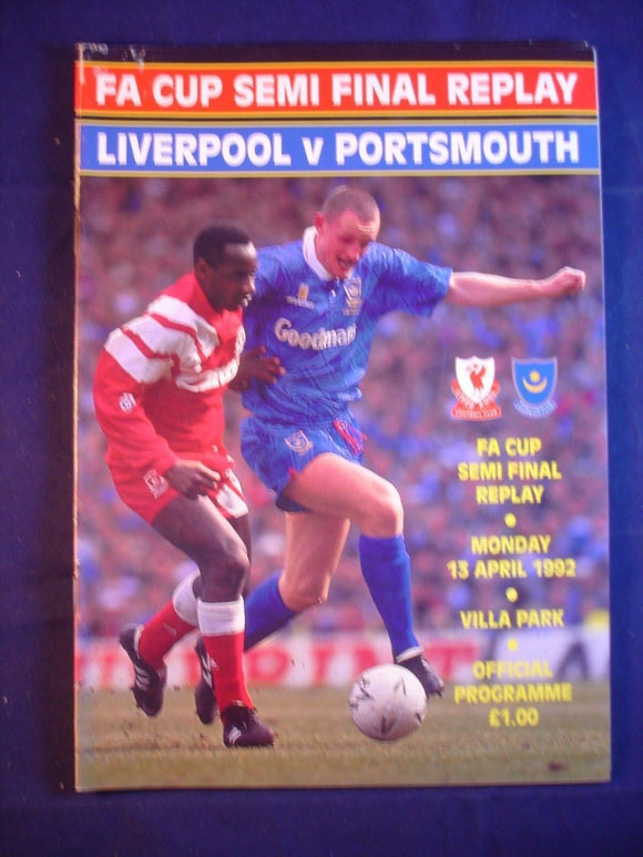 * Football Programme Liverpool v Portsmouth  - 13 April 1992
