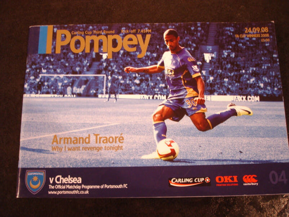 Football Programme Portsmouth Pompey v Chelsea Carling Cup Sep 2008