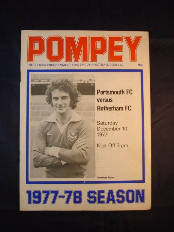 Football Programme Portsmouth Pompey PFC v Rotherham 10th December 1977