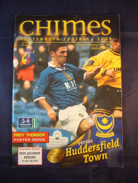 Football Programme Portsmouth Pompey PFC v Huddersfield - 16th January 1998