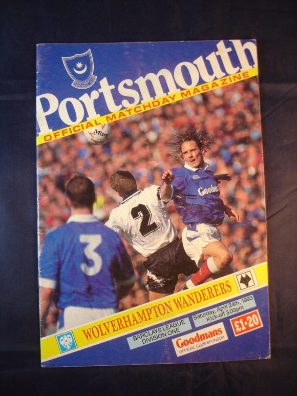 Football Programme Portsmouth Pompey PFC v Wolves - 24th April 1993