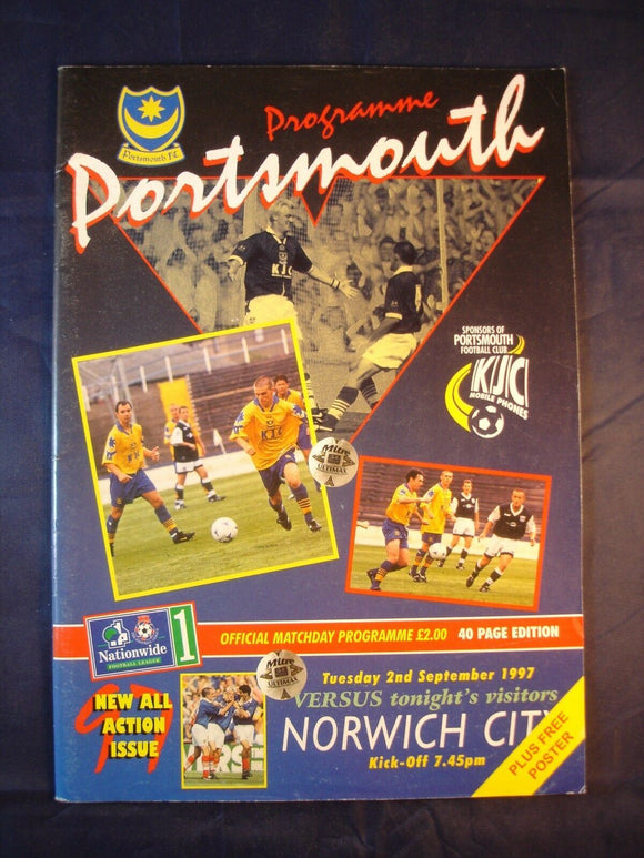 Football Programme Portsmouth Pompey PFC v Norwich - 2nd September 1997