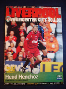 * Football Programme Liverpool v Leicester - 30 January 2002