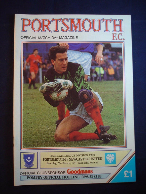 * Football Programme Portsmouth Pompey PFC v  Newcastle - 23 March 1991