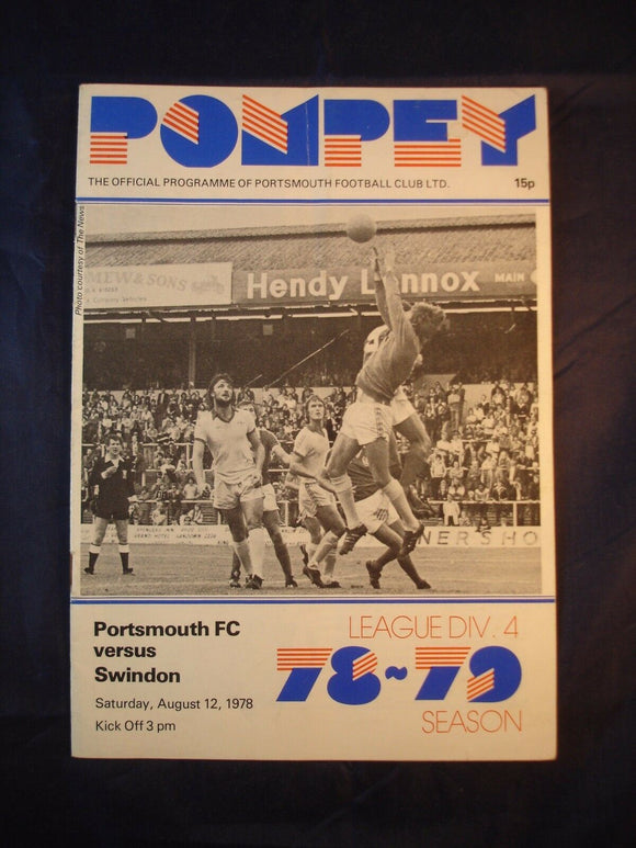 Football Programme Portsmouth Pompey PFC v Swindon - 12th August 1978