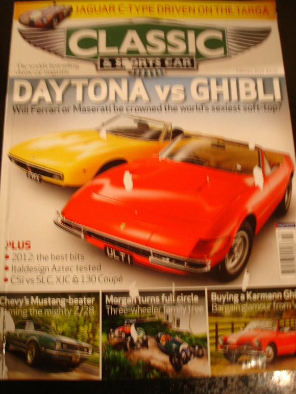 Classic and Sports car Feb 2013 Daytona vs Ghibli, Morgan,Buying a Karmann Ghia