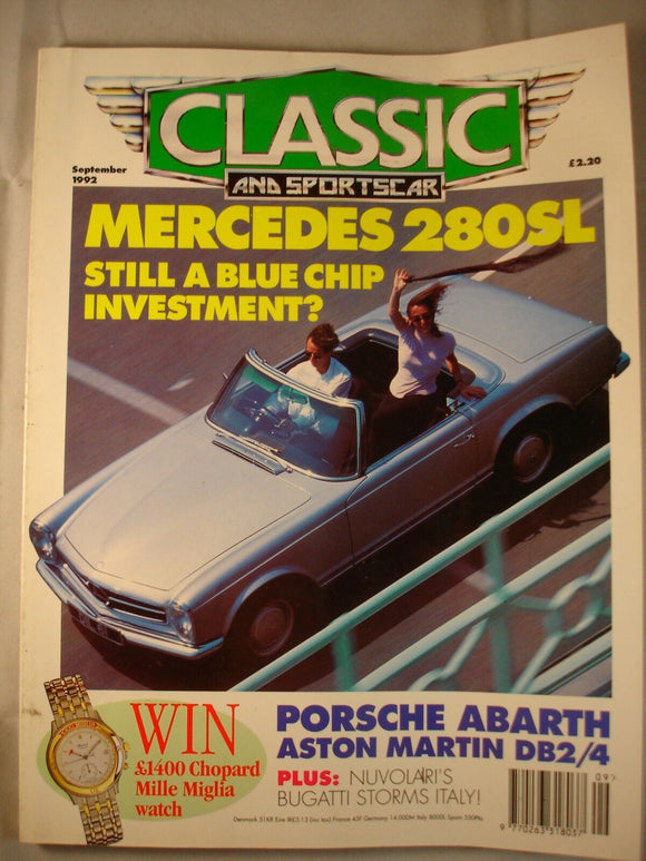 Classic and Sports car magazine - September 1992 - Merc 280SL - Porsche Abarth -